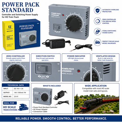 HANFLY No.23-01 HO Train Track Power Pack Standard Controller | Variable Speed Model Railway Power Supply with Direction Control