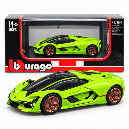 Bburago 1:64 Lamborghini Terzo Millennio Die-Cast Collectible | Metal Miniature Futuristic Concept Supercar with Bronze Wheels & Display Stand – Green, Ages 14+