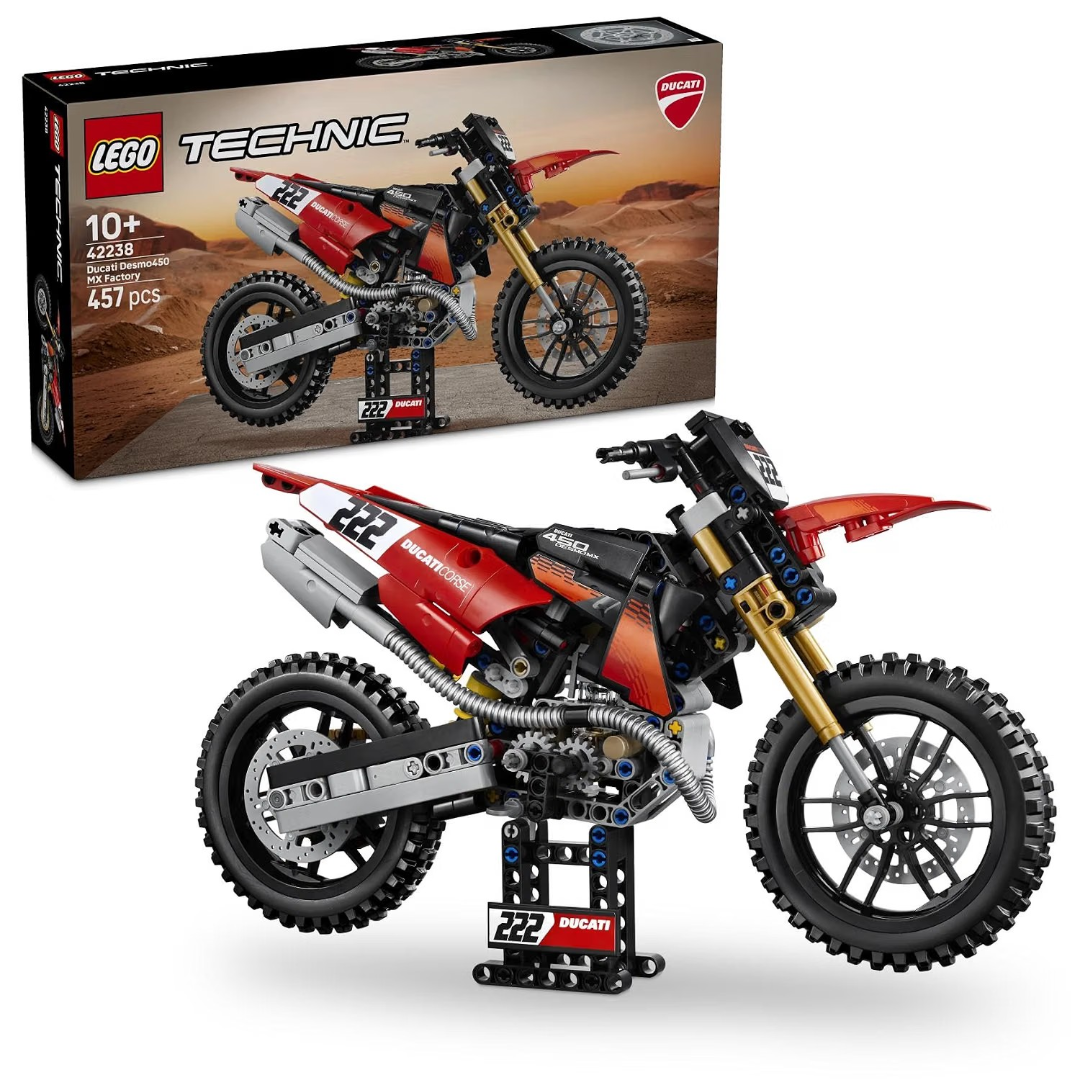 LEGO 42238 Technic Ducati Desmo450 MX Factory Motorcycle – 457-Piece Motocross Bike Building Set, Ages 10+