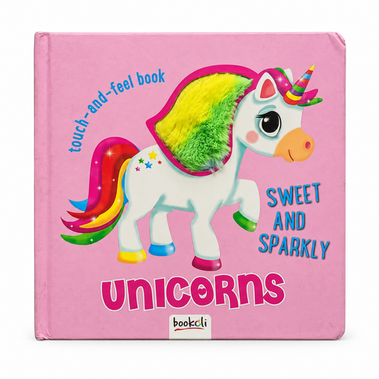 Bookoli Sweet and Sparkly Unicorns Touch-and-Feel Sensory Board Book for Babies & Toddlers – (Unused with Minor Dust), Marks & Shelf Wear