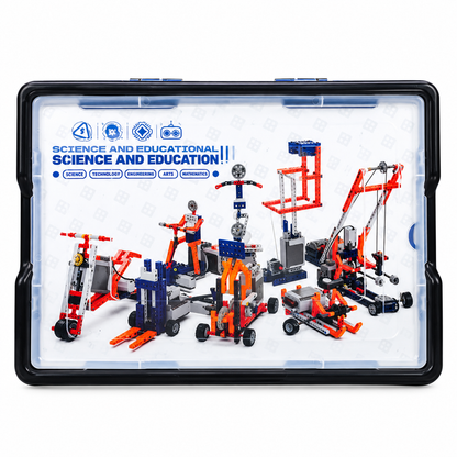 Science & Education STEM Engineering Building Kit for Kids with Motor, Gears, Wheels, Construction Parts, Instruction Manual & Storage Box – DIY Mechanical Construction Toy