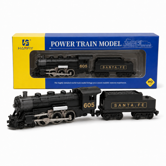 HANFIY HO 1:87 Santa Fe 605 Steam Locomotive & Tender Model | Detailed Collector Train for Ages 14+