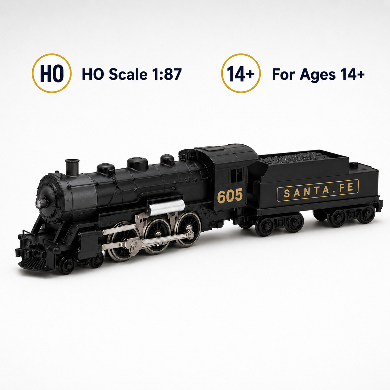 HANFIY HO 1:87 Santa Fe 605 Steam Locomotive & Tender Model | Detailed Collector Train for Ages 14+