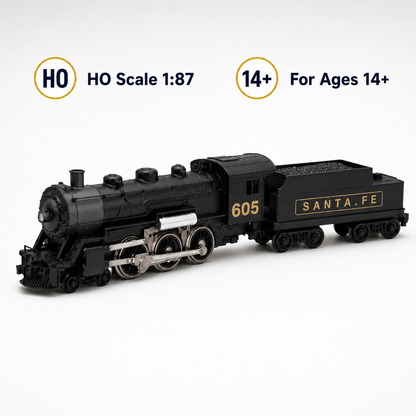 HANFIY HO 1:87 Santa Fe 605 Steam Locomotive & Tender Model | Detailed Collector Train for Ages 14+