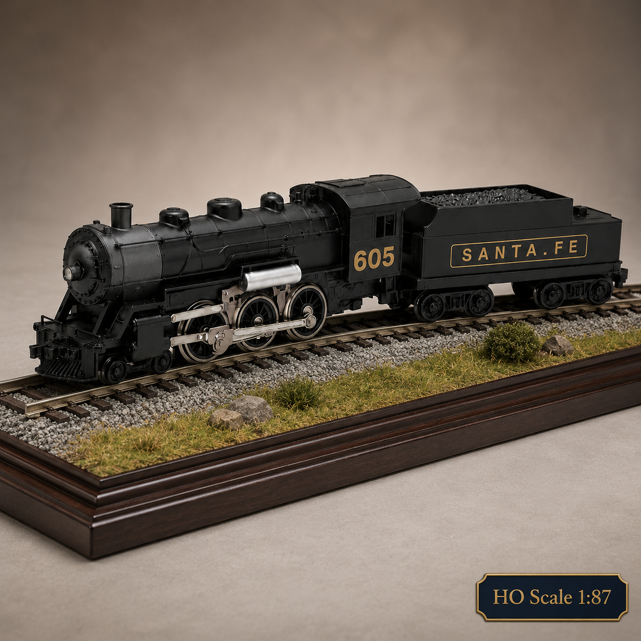 HANFIY HO 1:87 Santa Fe 605 Steam Locomotive & Tender Model | Detailed Collector Train for Ages 14+