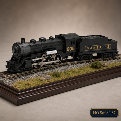 HANFIY HO 1:87 Santa Fe 605 Steam Locomotive & Tender Model | Detailed Collector Train for Ages 14+