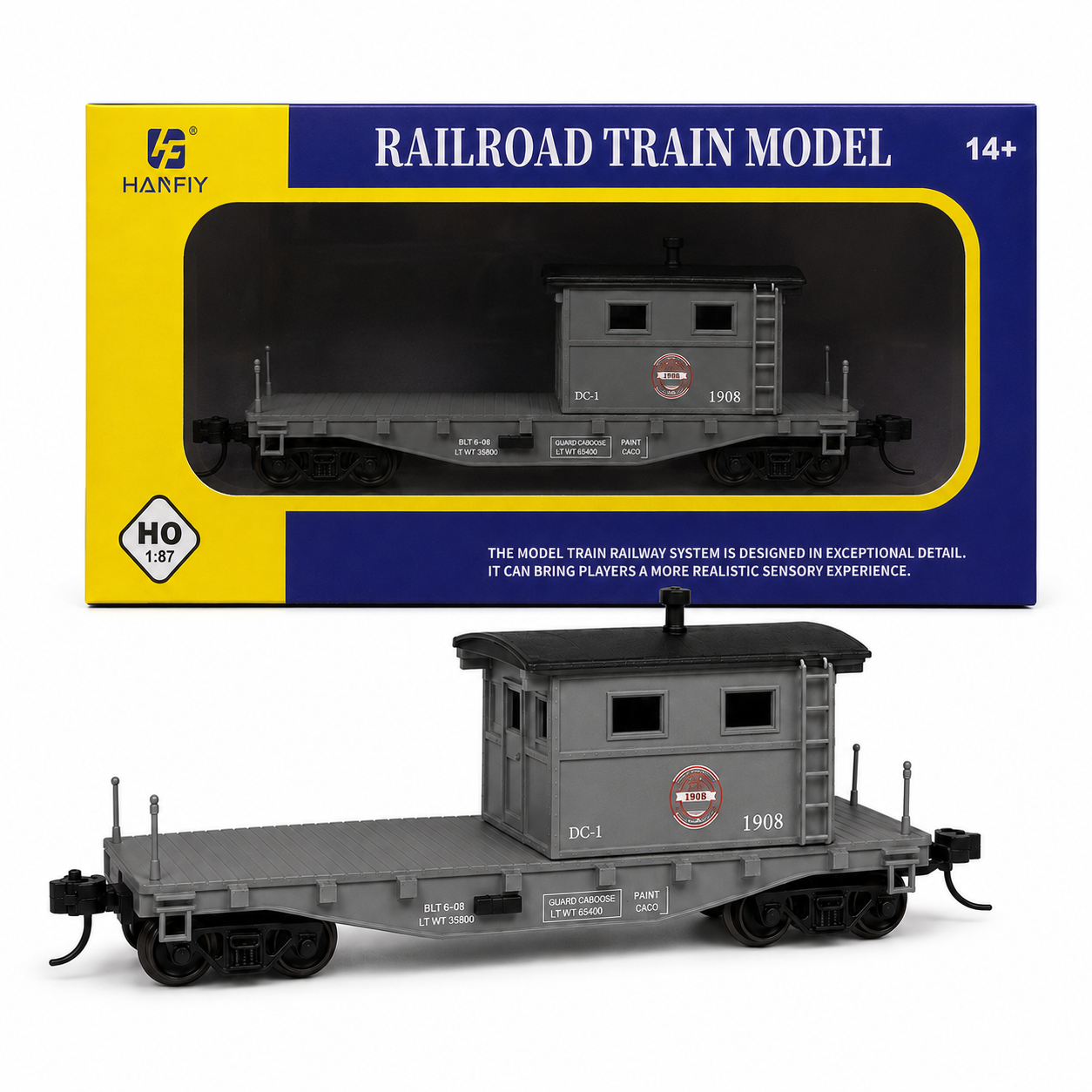 HANFIY 98300 HO 1:87 Grey Railway Guard Caboose Model Car for Collectors, Ages 14+