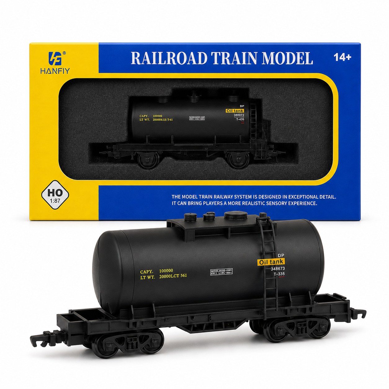 HANFIY 98600 HO 1:87 Black Oil Tanker Railway Wagon Model for Ages 14+