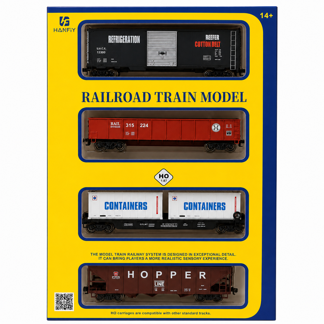 HANFIY 95019 HO 1:87 Railroad Freight Wagon Set – 4-Piece Model Train Cars, 14+