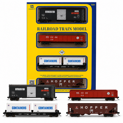 HANFIY 95019 HO 1:87 Railroad Freight Wagon Set – 4-Piece Model Train Cars, 14+
