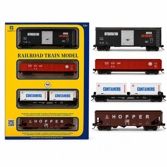 HANFIY 95019 HO 1:87 Railroad Freight Wagon Set – 4-Piece Model Train Cars, 14+