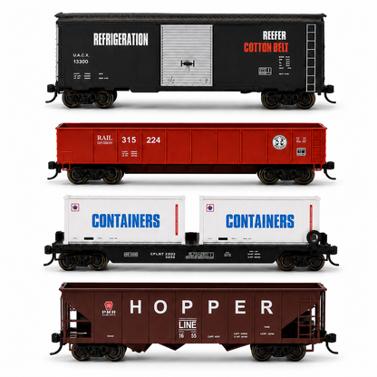 HANFIY 95019 HO 1:87 Railroad Freight Wagon Set – 4-Piece Model Train Cars, 14+