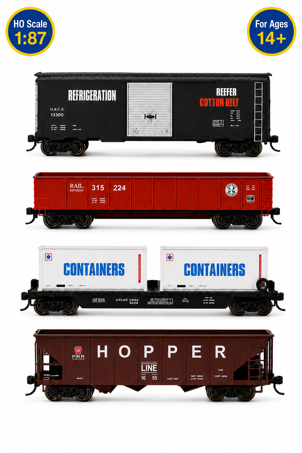 HANFIY 95019 HO 1:87 Railroad Freight Wagon Set – 4-Piece Model Train Cars, 14+