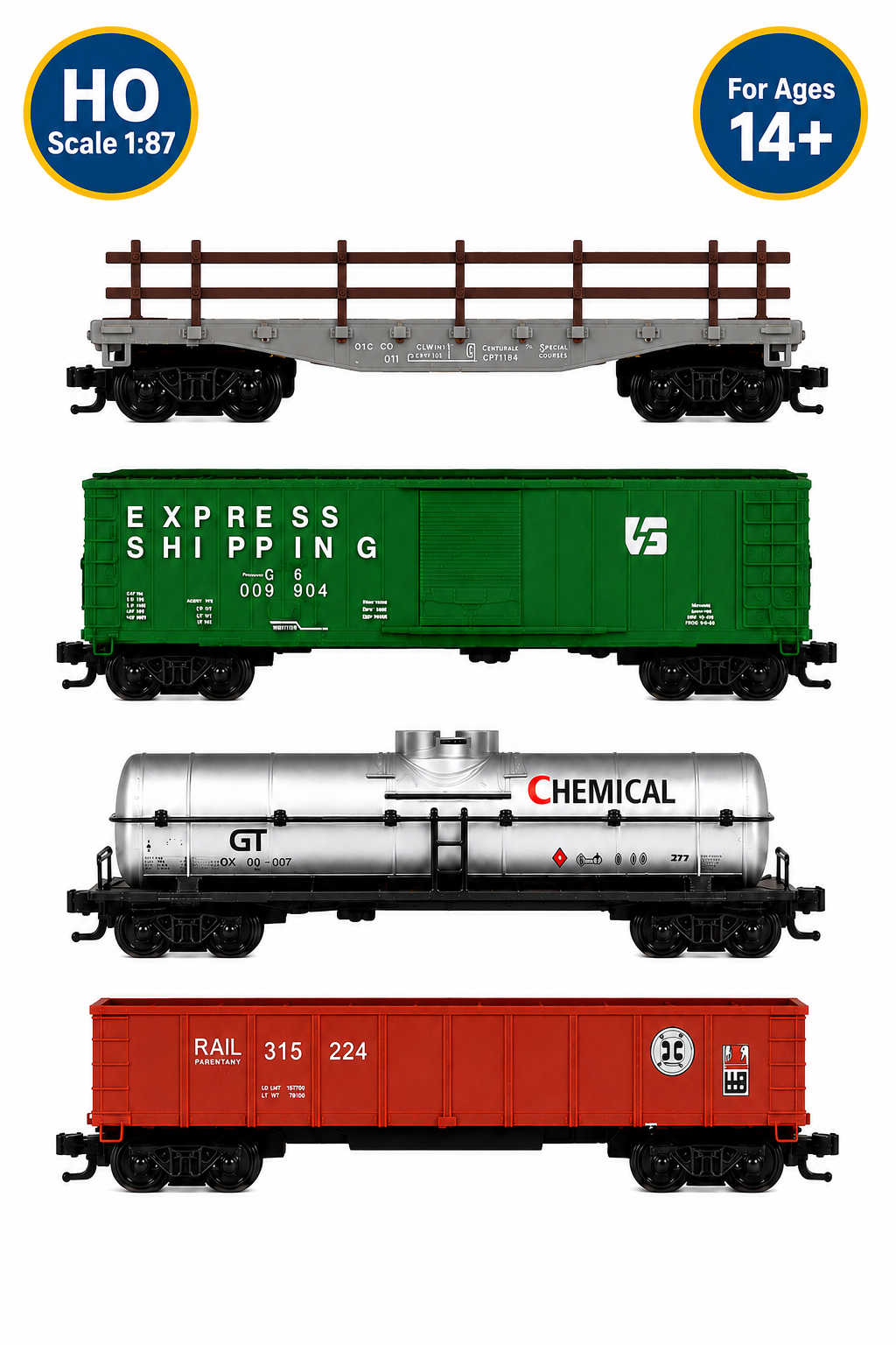 HANFIY 95020 HO 1:87 Freight Train Wagon Set – 4 Model Railway Cars for Collectors, 14+