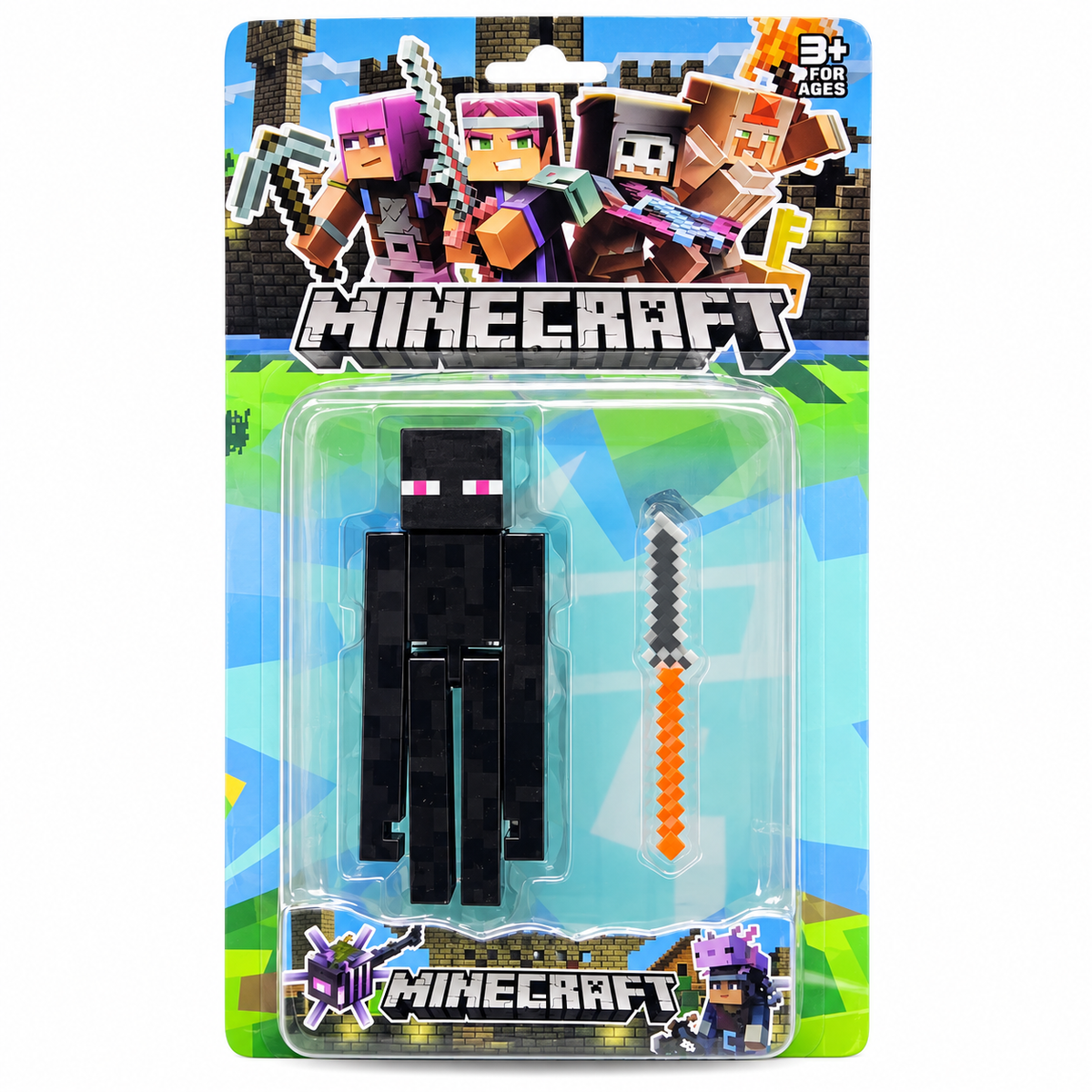 (Box Damage) Minecraft Enderman Action Figure with Pixel Sword Accessory – Block-Style Collectible Toy for Kids Ages 3+