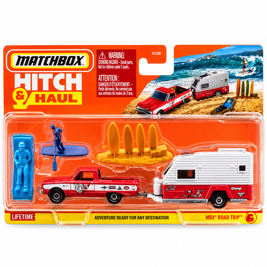 Matchbox Hitch & Haul 1961 Ford Ranchero with MBX Travel Trailer II & Surfing Accessories Die-Cast Playset
