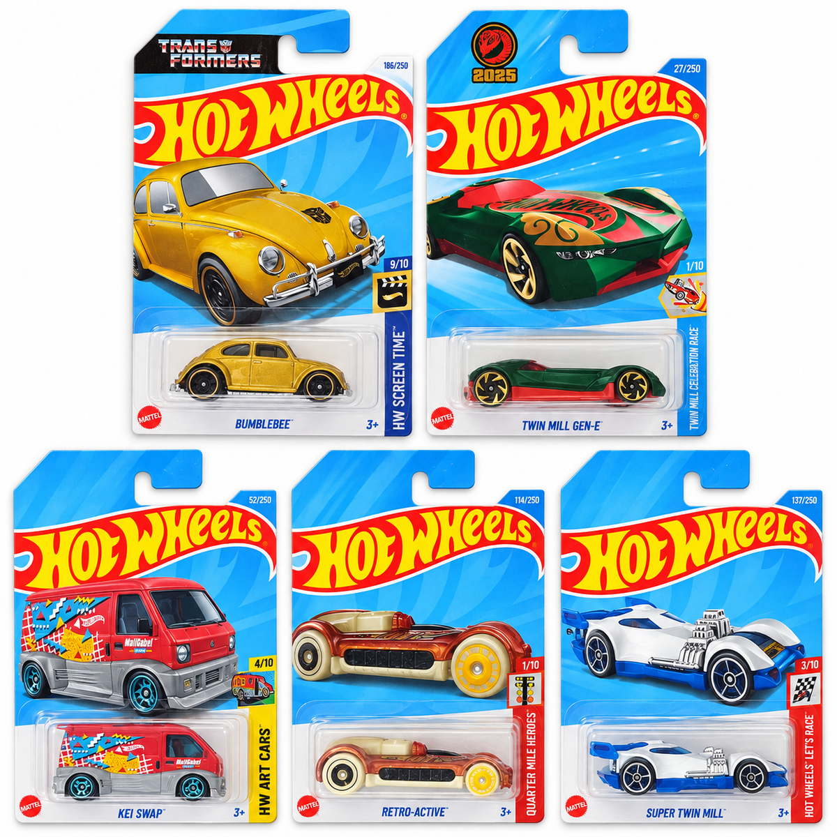 Hot Wheels 1:64 Die-Cast 5-Car Combo – Subaru BRZ, ’91 Mazda MX-5 Miata, Track Dwagon, Loopster & Retro-Active