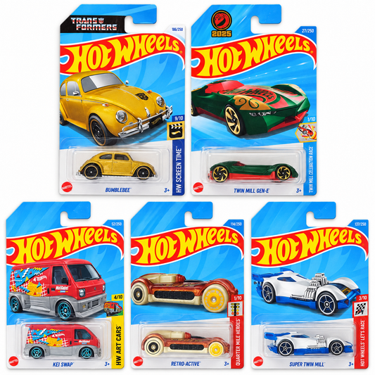 Hot Wheels 1:64 Die-Cast 5-Car Combo – Subaru BRZ, ’91 Mazda MX-5 Miata, Track Dwagon, Loopster & Retro-Active