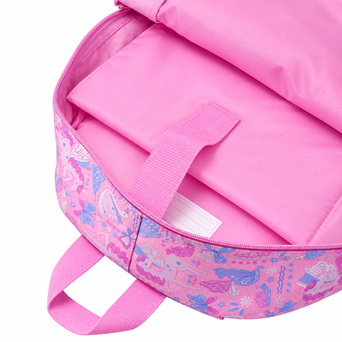 Smiggle Kids Backpack – Pink Unicorn, Butterfly & Fantasy Print School Bag with Front Zip Pocket, Side Mesh Pockets & Carry Handle