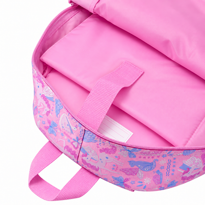Smiggle Kids Backpack – Pink Unicorn, Butterfly & Fantasy Print School Bag with Front Zip Pocket, Side Mesh Pockets & Carry Handle