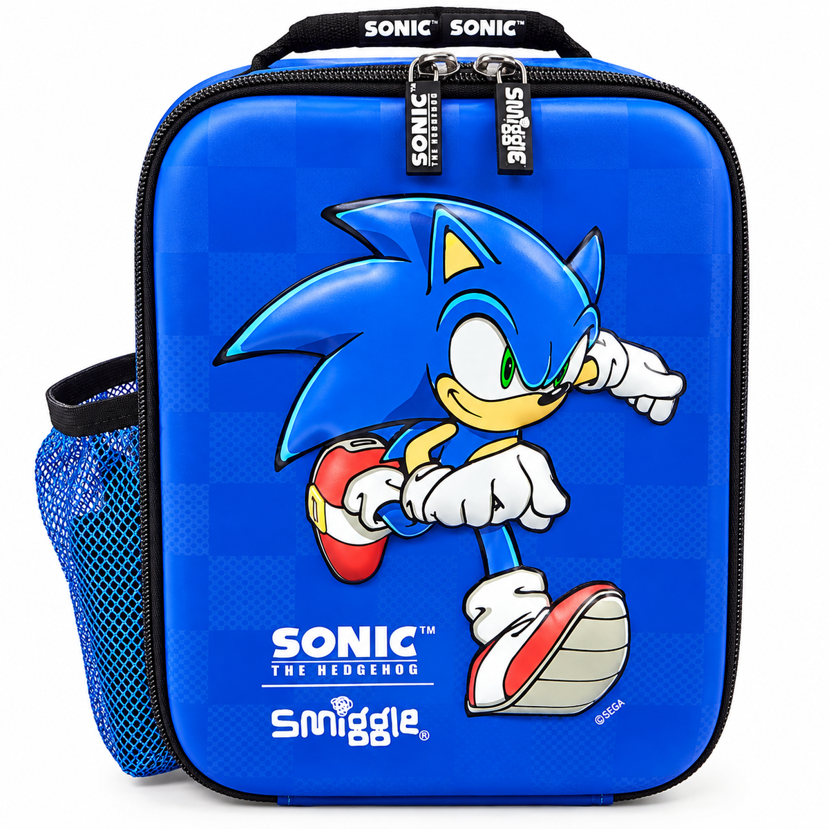 Smiggle Sonic The Hedgehog Hardtop Lunch Bag for Kids – Insulated School Lunch Box with Bottle Pocket & Carry Handle – Blue