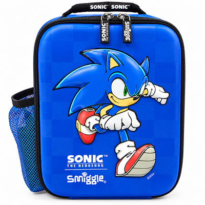 Smiggle Sonic The Hedgehog Hardtop Lunch Bag for Kids – Insulated School Lunch Box with Bottle Pocket & Carry Handle – Blue