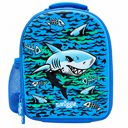 Smiggle Shark Hardtop Lunch Bag for Kids – Insulated School Lunch Box with Bottle Pocket, Carry Handle & Shoulder Strap – Blue
