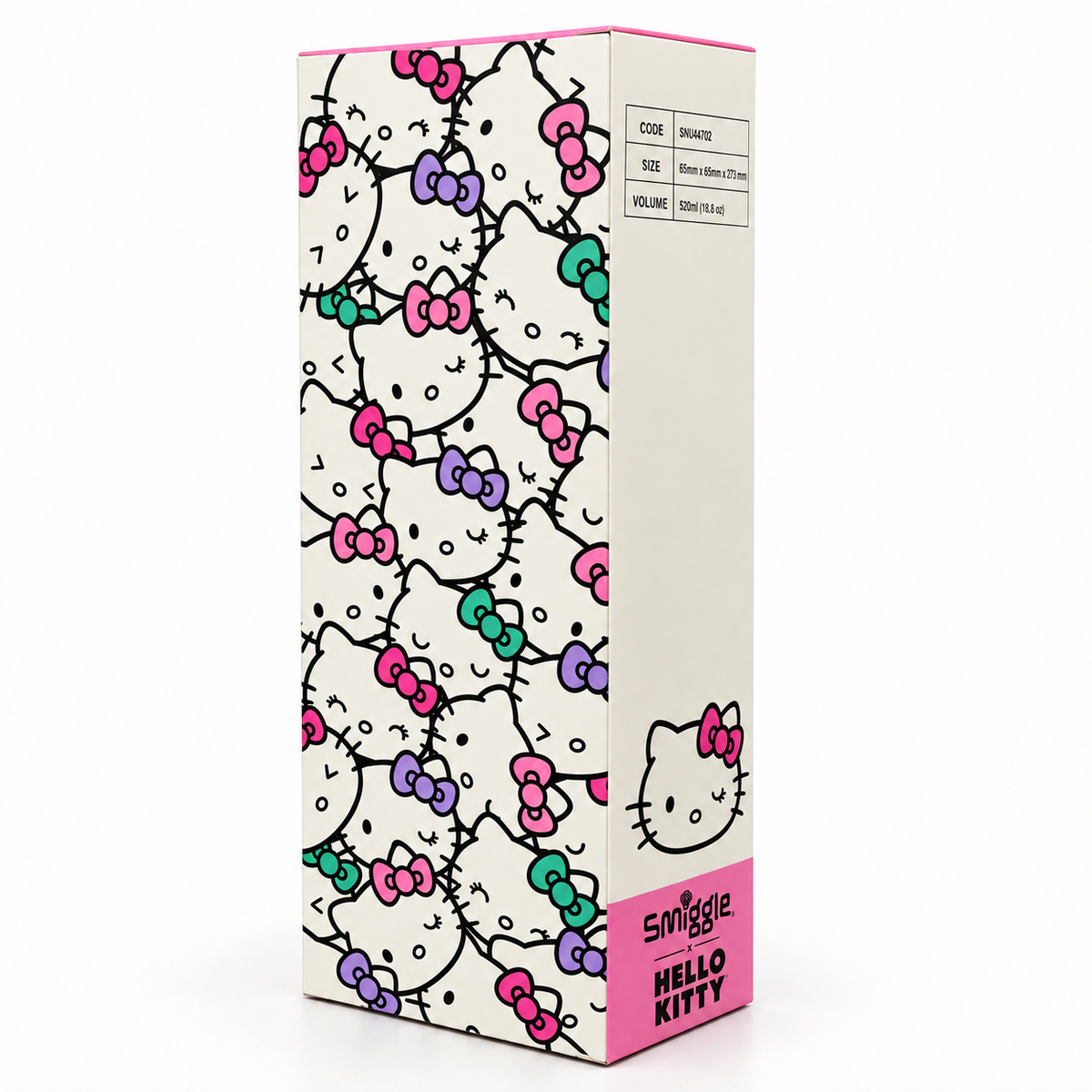 Smiggle Hello Kitty 520ml (18 fl oz) Kids Water Bottle – Pink Character Print Bottle with Flip-Top Sipper & Carry Handle