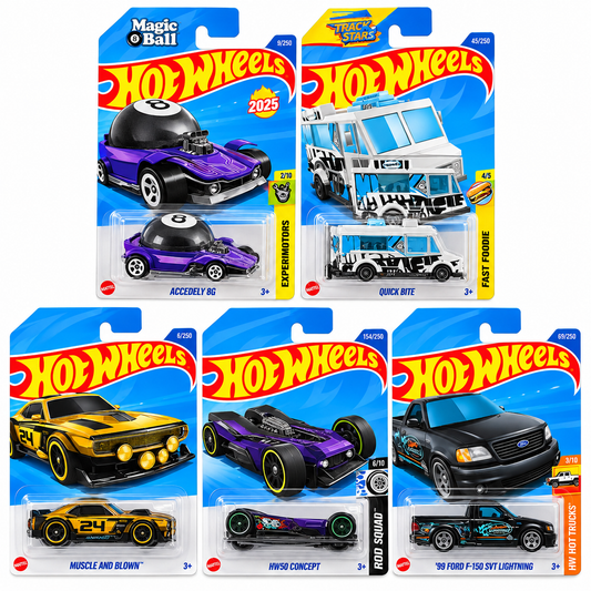 Hot Wheels 1:64 Die-Cast Cars 5-Pack Combo – Assorted 2025 Collectible Models