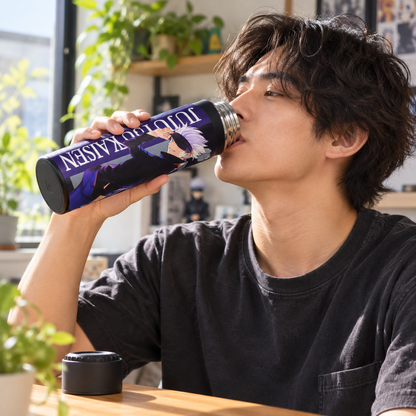 Jujutsu Kaisen Satoru Gojo 500ml Stainless Steel Vacuum Flask with LED Temperature Display & Tea Strainer – Black & Purple