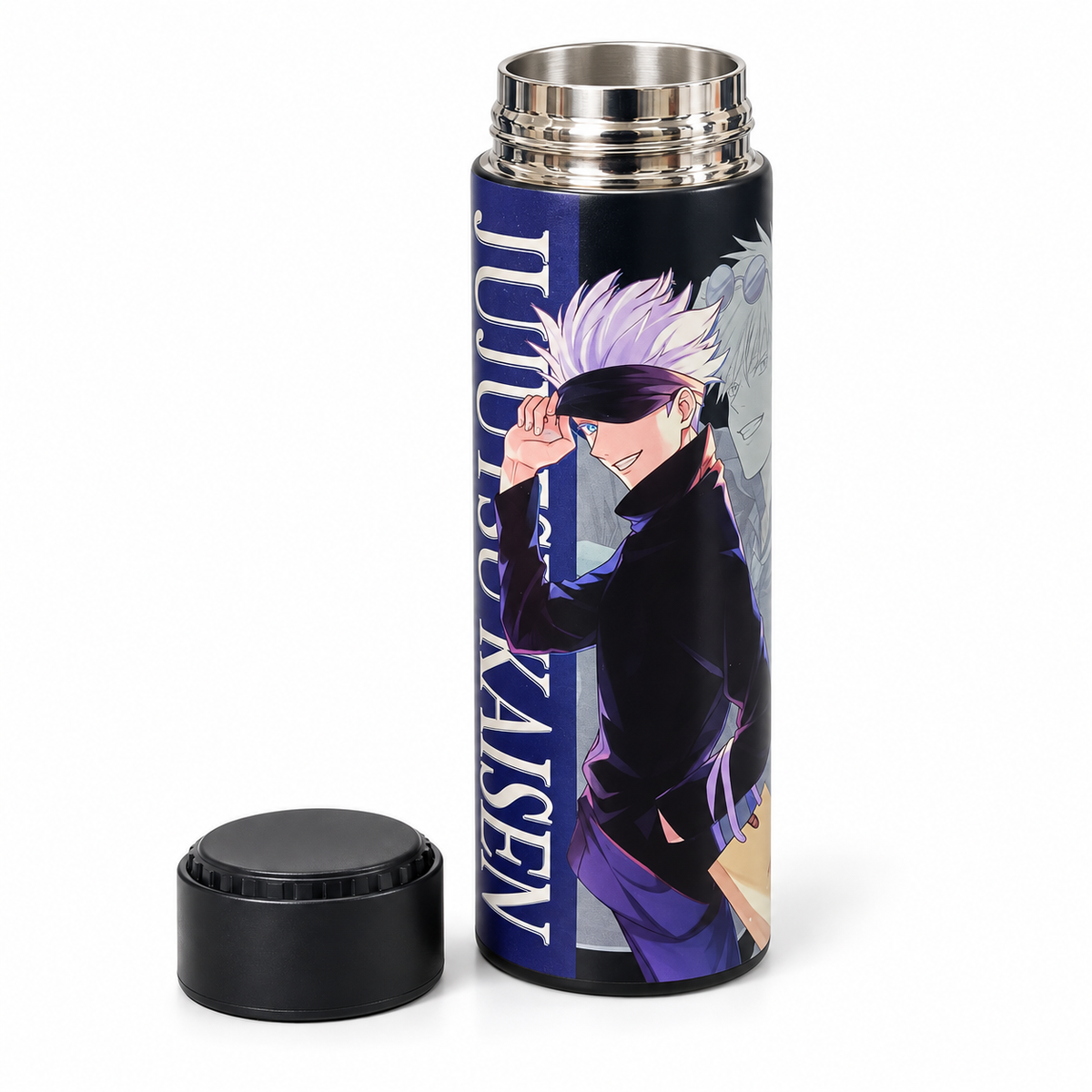 Jujutsu Kaisen Satoru Gojo 500ml Stainless Steel Vacuum Flask with LED Temperature Display & Tea Strainer – Black & Purple