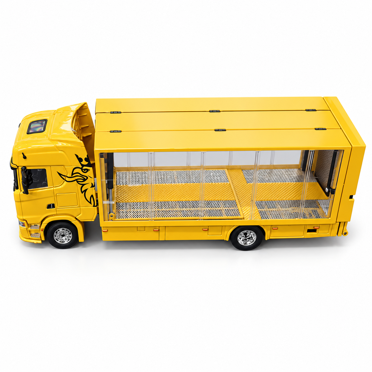 GCD 1:64 Scania 730 S Enclosed Double Deck Tow Truck Diecast Model – Yellow