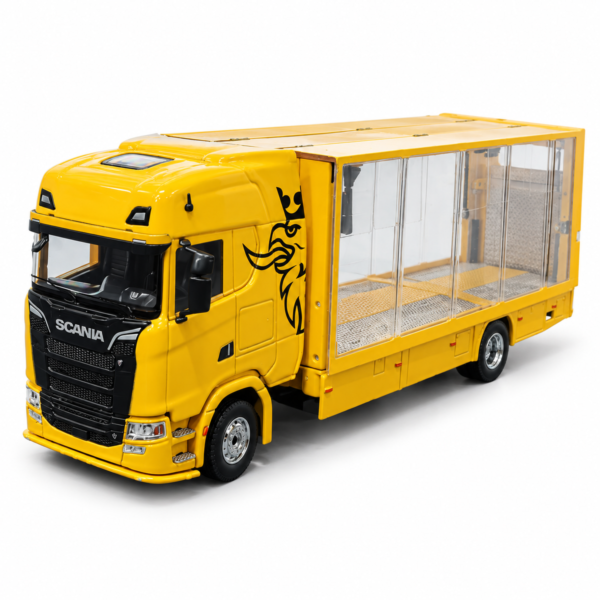 GCD 1:64 Scania 730 S Enclosed Double Deck Tow Truck Diecast Model – Yellow