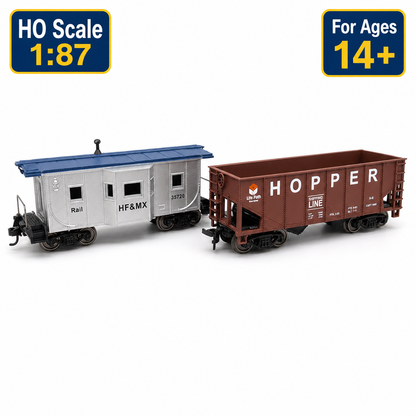 HANFIY 95003 HO Scale 1:87 Railroad Train Model 2-Piece Freight Wagon Set – HF&MX 35720 & Hopper Car, 14+