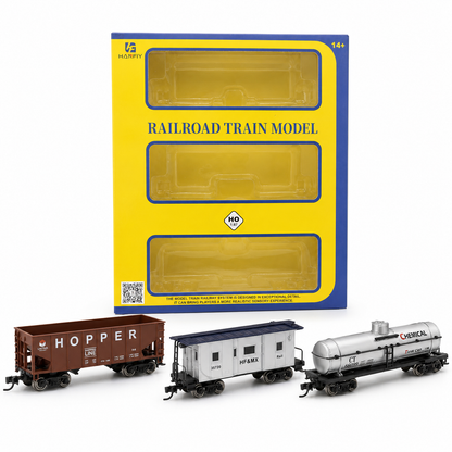 HANFIY 95012 HO Scale 1:87 Railroad Freight Train Model 3-Car Set – Hopper, HF&MX Rail Car & Chemical Tank Car | Collector Model | 14+