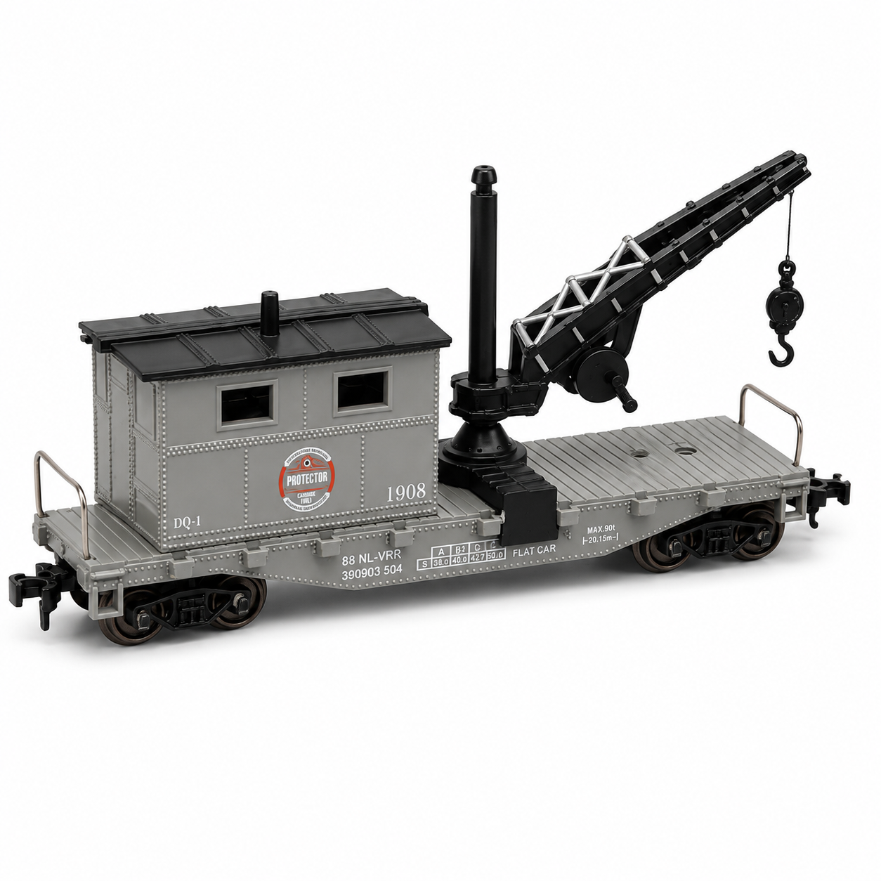 HANFIY 95017 HO Scale 1:87 Railroad Freight Train Model 4-Car Set – Crane Car, Flat Car, Hopper & Chemical Tank Car | 14+