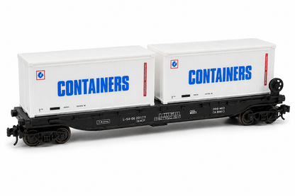 HANFIY 95008 HO Scale 1:87 Railroad Train Model 3-Car Freight Set – Double Container Flat Car, RAIL 315 224 Freight Wagon & Chemical Tank Car | 14+