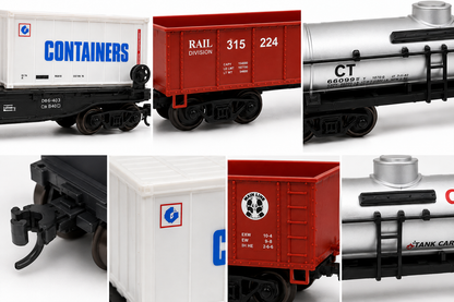 HANFIY 95008 HO Scale 1:87 Railroad Train Model 3-Car Freight Set – Double Container Flat Car, RAIL 315 224 Freight Wagon & Chemical Tank Car | 14+