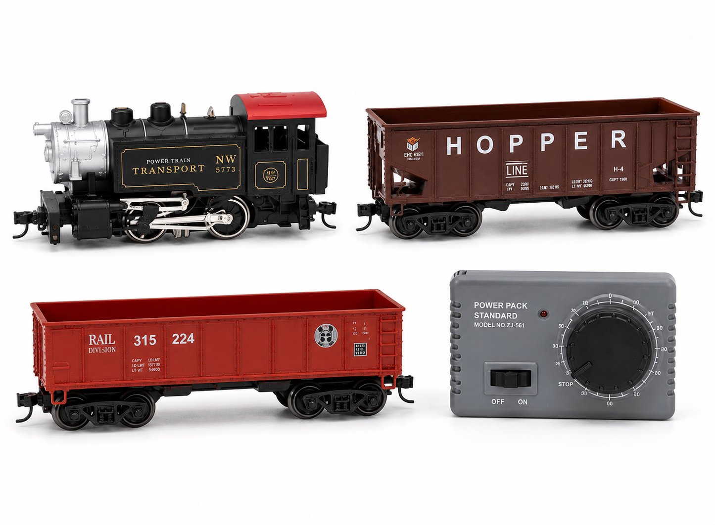 HANFIY 66100 HO Scale 1:87 Electric Railway Train Set with Steam Locomotive, 2 Freight Cars, Metal Track & Controller | 96 cm Track | 14+