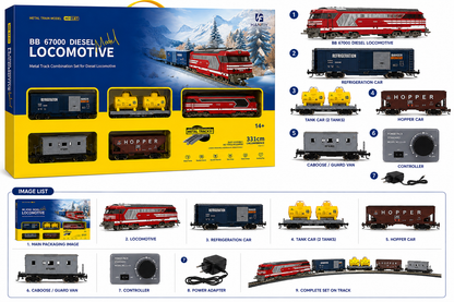 HANFIY 66140 BB 67000 HO Scale 1:87 Electric Diesel Train Set with 5-Piece Train, Metal Track & Controller | 331 cm Track | 14+
