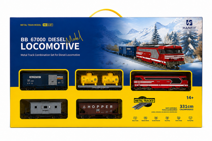 HANFIY 66140 BB 67000 HO Scale 1:87 Electric Diesel Train Set with 5-Piece Train, Metal Track & Controller | 331 cm Track | 14+