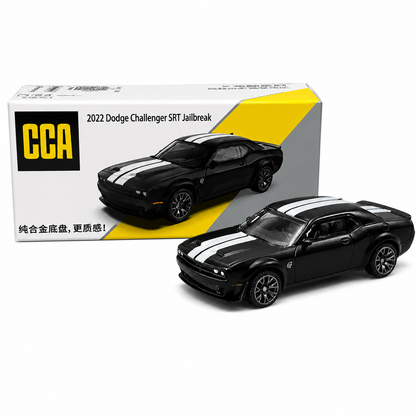 CCA 1:64 2022 Dodge Challenger SRT Jailbreak S21-01 Die-Cast Model Car | Black Muscle Car with White Racing Stripes | Premium Detailed Collectible Miniature Vehicle for Car Enthusiasts & Collectors