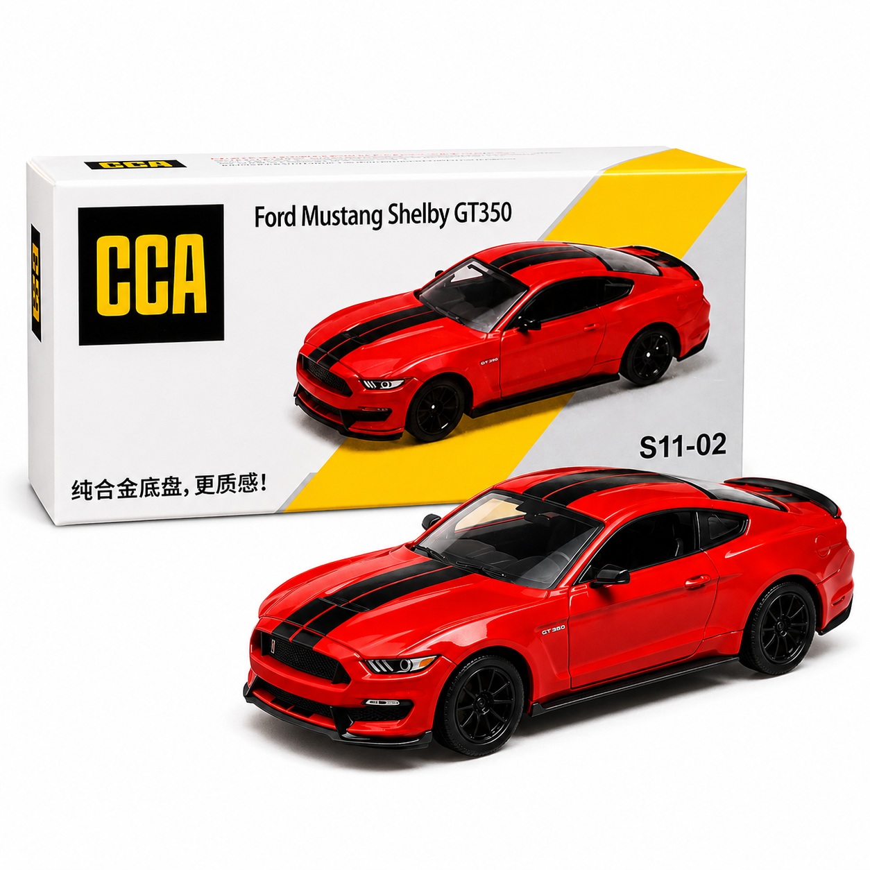 CCA 1:64 Ford Mustang Shelby GT350 S11-02 Red Die-Cast Model Car | Premium American Muscle Car Miniature Replica with Black Racing Stripes & Detailed Interior | Collectible Scale Car for Mustang Fans & Collectors
