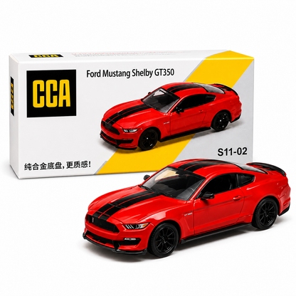 CCA 1:64 Ford Mustang Shelby GT350 S11-02 Red Die-Cast Model Car | Premium American Muscle Car Miniature Replica with Black Racing Stripes & Detailed Interior | Collectible Scale Car for Mustang Fans & Collectors
