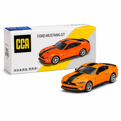CCA 1:64 Ford Mustang GT S06-03 Orange Die-Cast Model Car | Premium American Muscle Sports Car Miniature Replica with Black Racing Stripes & Detailed Interior | Collectible Scale Car for Mustang Fans & Collectors