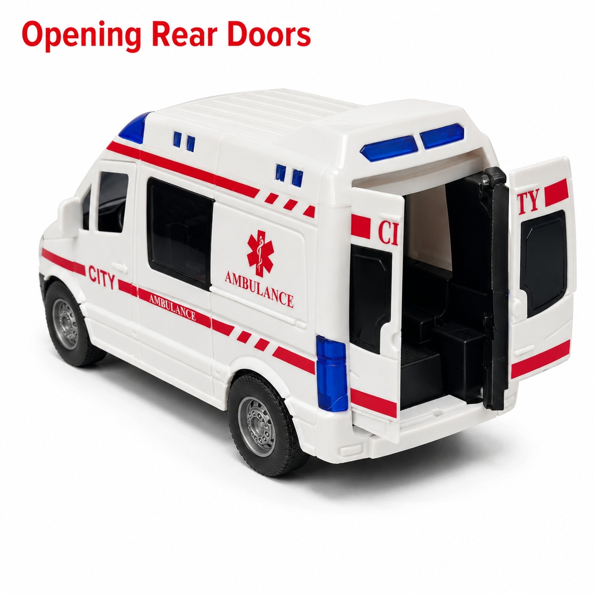City Ambulance Push-Along Toy Vehicle | Openable Doors, Detailed Interior & Emergency Rescue Van for Kids | White