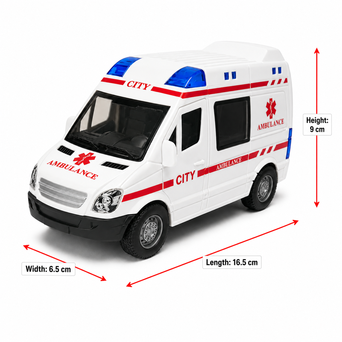 City Ambulance Push-Along Toy Vehicle | Openable Doors, Detailed Interior & Emergency Rescue Van for Kids | White