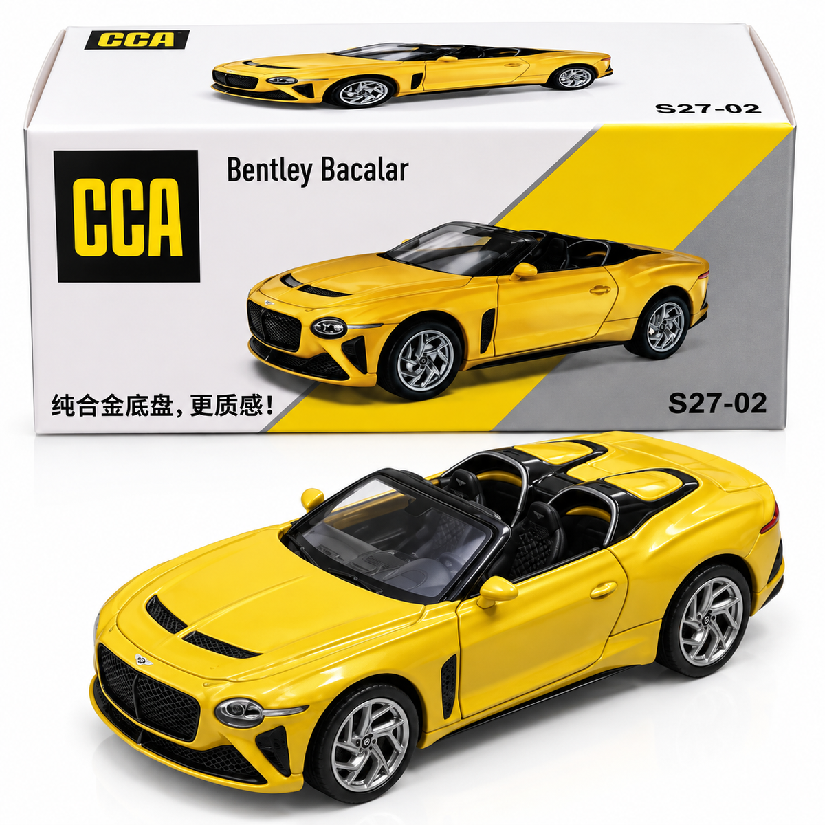CCA 1:64 Bentley Bacalar S27-02 Die-Cast Model Car | Yellow Luxury Convertible with Detailed Interior, Realistic Body & Alloy-Style Wheels | Premium Collectible Miniature Car for Bentley & Die-Cast Collectors