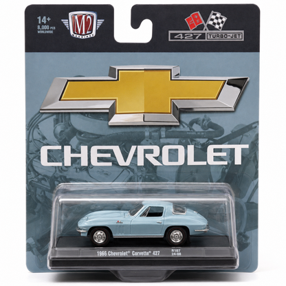 M2 Machines 1:64 1966 Chevrolet Corvette 427 Turbo-Jet Light Blue Die-Cast Model Car | Limited 8,000 Pcs Collectible