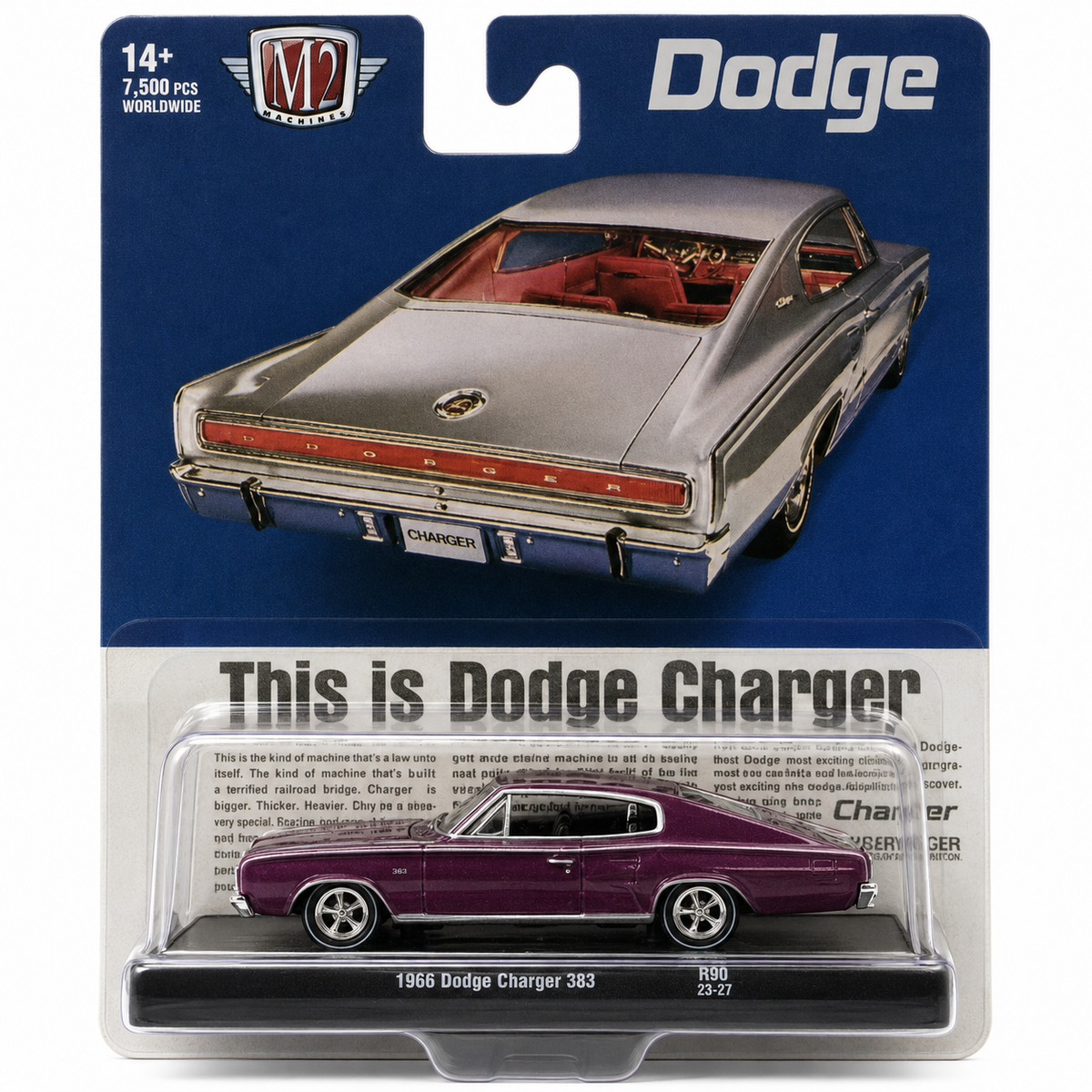 M2 Machines 1:64 1966 Dodge Charger 383 Die-Cast Model Car | R90 23-27 Classic American Muscle Car Collectible